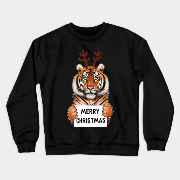 Tiger in Christmas Crewneck Sweatshirt by kodamorkovkart